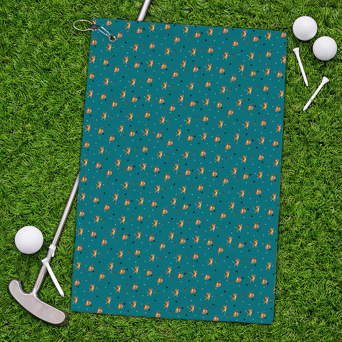 Funny Golf Cat Towels, Orange Tabby Cat Playing Golf Pattern Towel, Golf Gift For Golfers