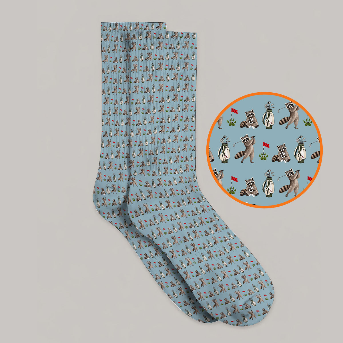 Raccoon Golf Pattern Socks, Funny Raccoon Golf Sock, Woodland Golf Gift For Golfers