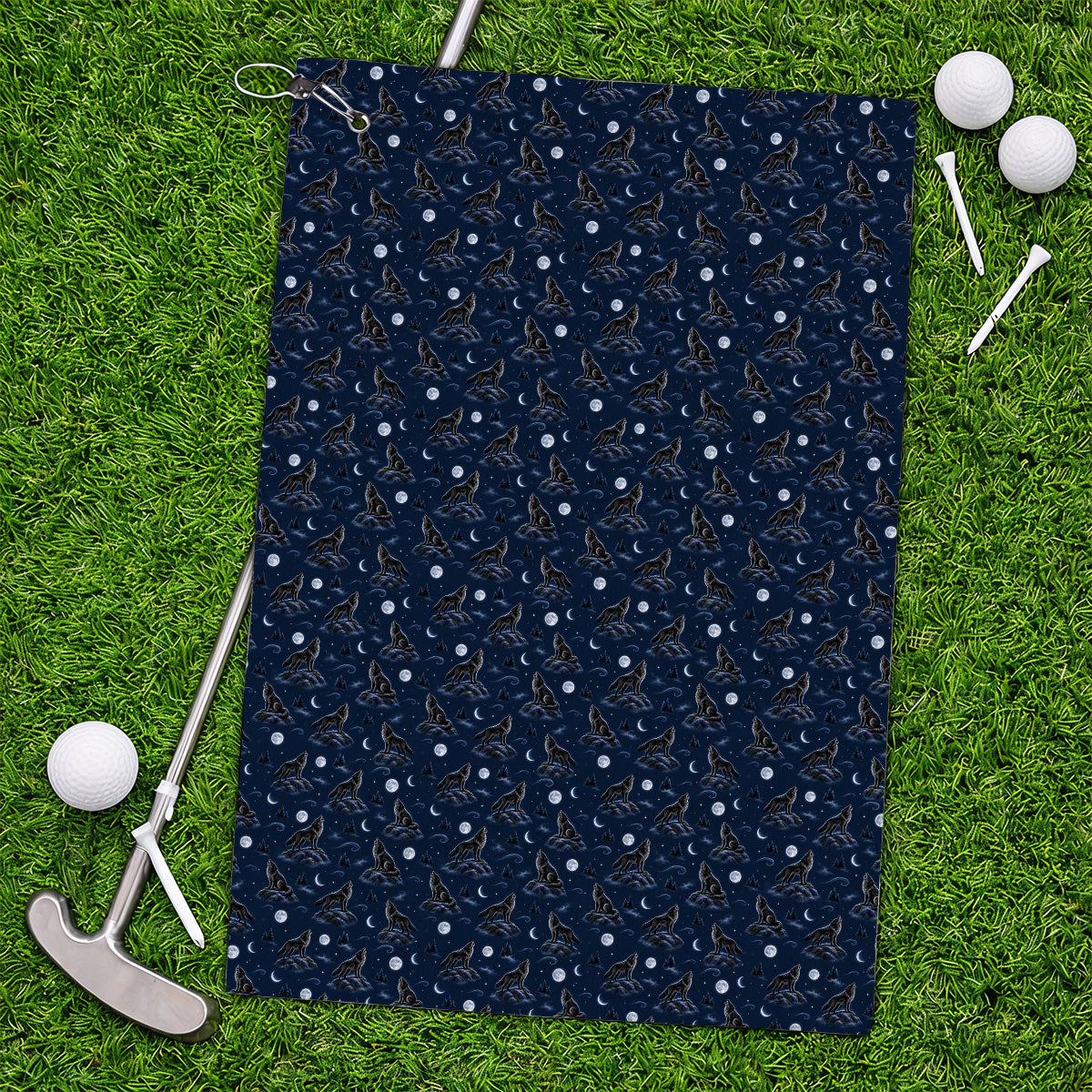 Howling Wolf Golf Towels, Moonlight Wolf Pattern Golf Towel, Crazy Golf Gift for Golfer