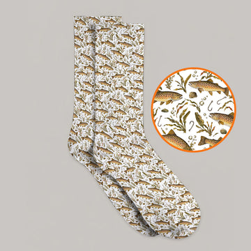 Funny Brown Trout Fishing Golf Socks, Vintage Trout & Fly Fishing Pattern Golf Sock, Golf Gift For Golfer