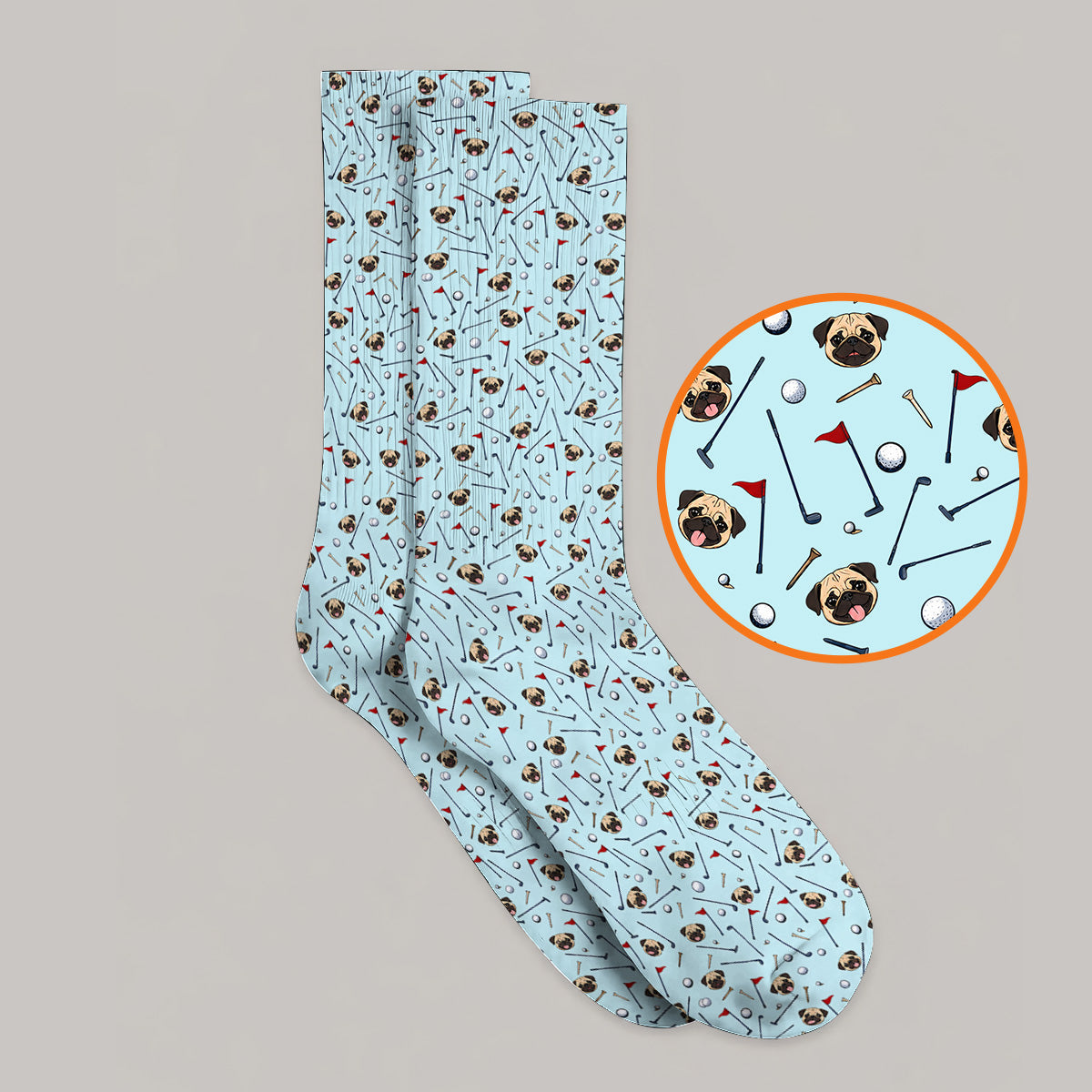 Pug Pattern Golf Socks, Pug Golf Sock For Dog Lovers, Crazy Golf Gift For Golfers