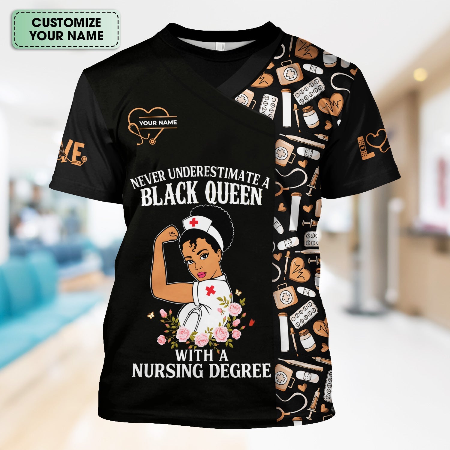 Custom Empowering Black Queen Nurse Shirt - Black Queen With A Nursing Degree - Gift for RN LPN CNA