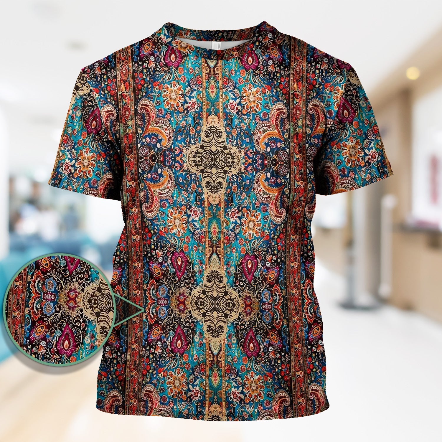 Boho Hippie T-Shirt - All-Over Print Psychedelic Paisley Graphic - Gift for Women RN LPN & Healthcare Workers