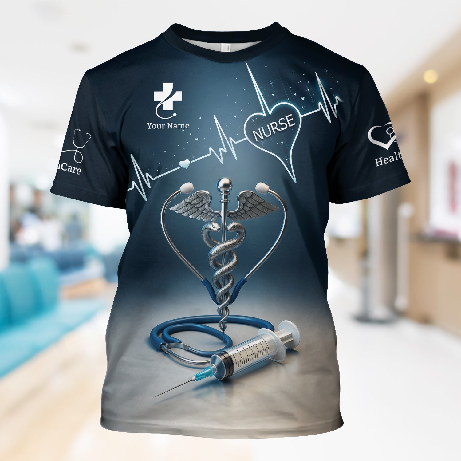 Custom Nurse Shirt with Caduceus and Heartbeat - Personalized Medical Apparel for RN CNA LPN - Gift for Healthcare Professionals