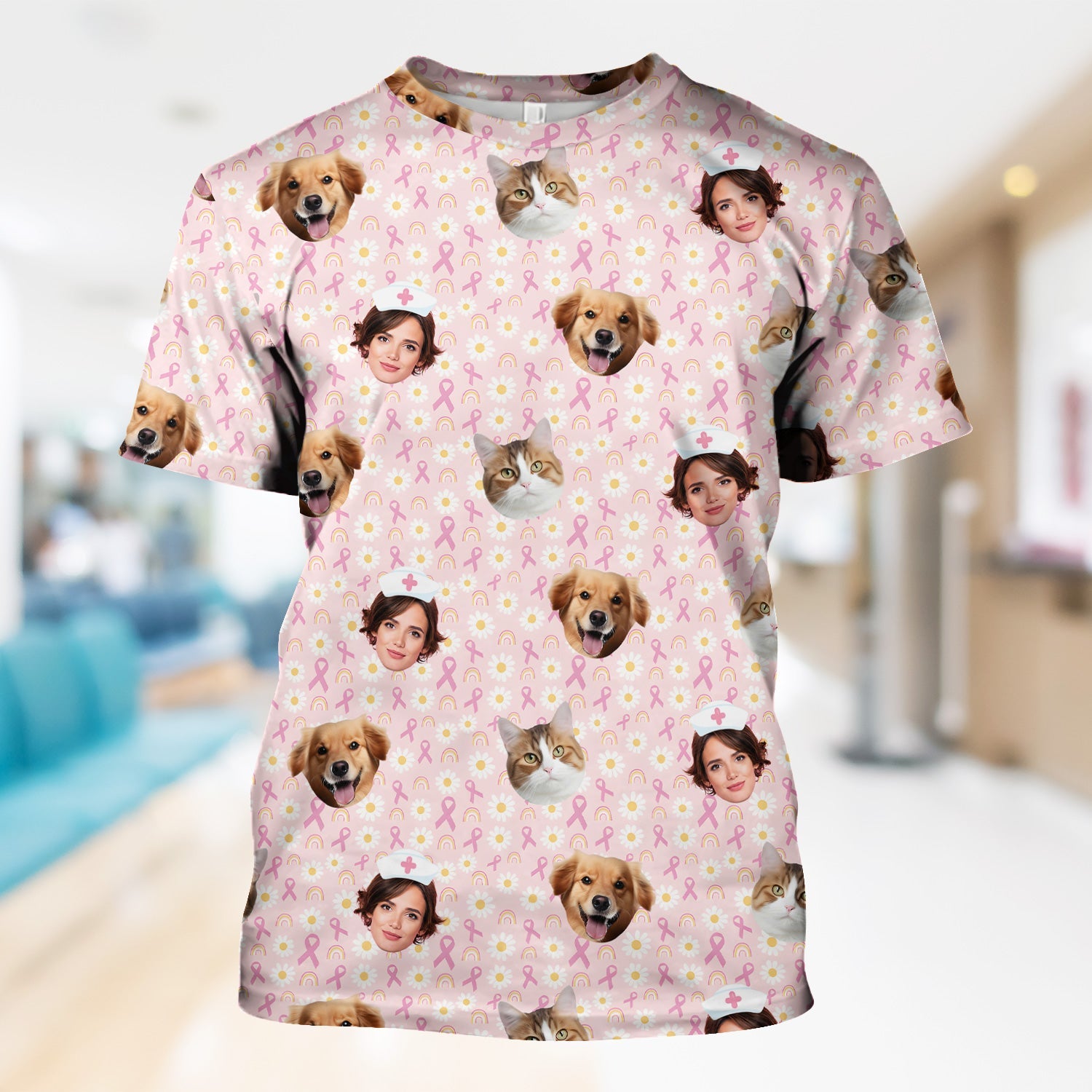 Custom Face Nurse Shirt for Women - Cute Breast Cancer Awareness Graphic Tee - Gift for RN LPN CNA