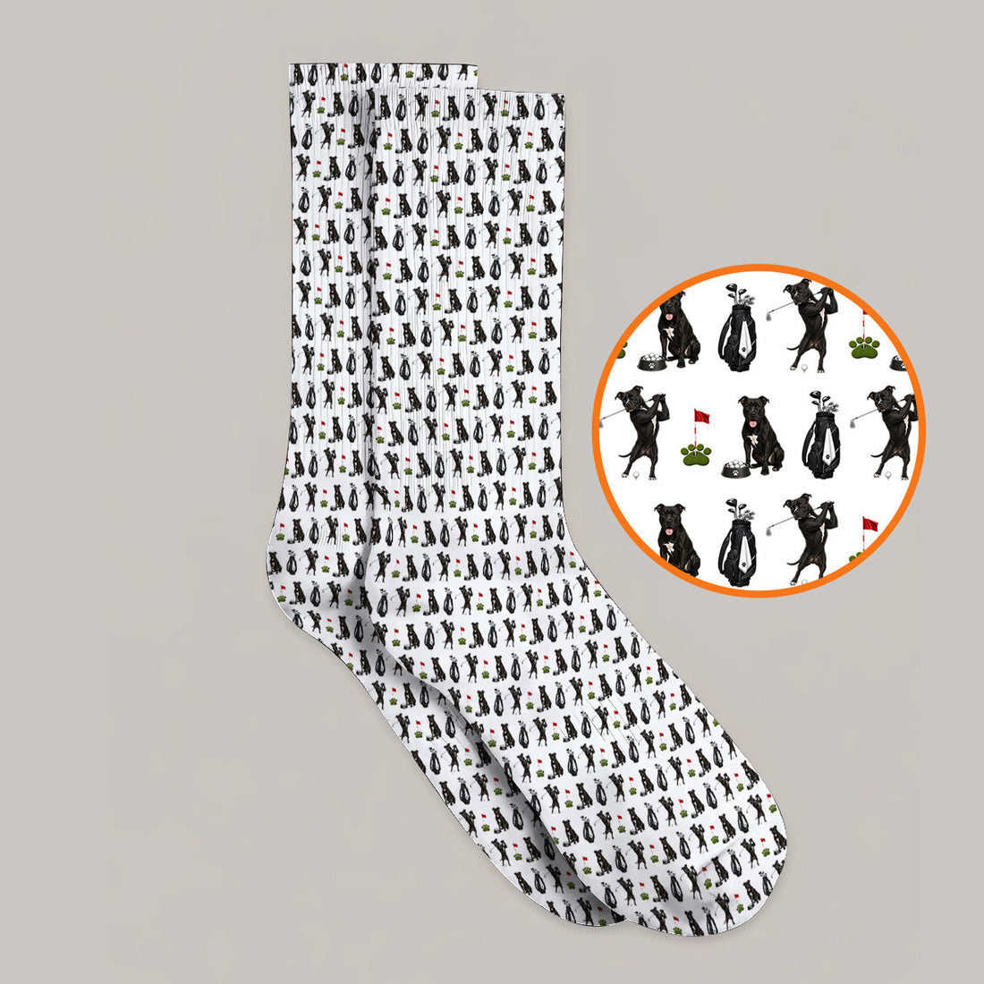 Funny Pit Bull Golf Pattern Socks, Black Pit Bull Golf Sock for Golfer, Golf Gift For Dog Lovers