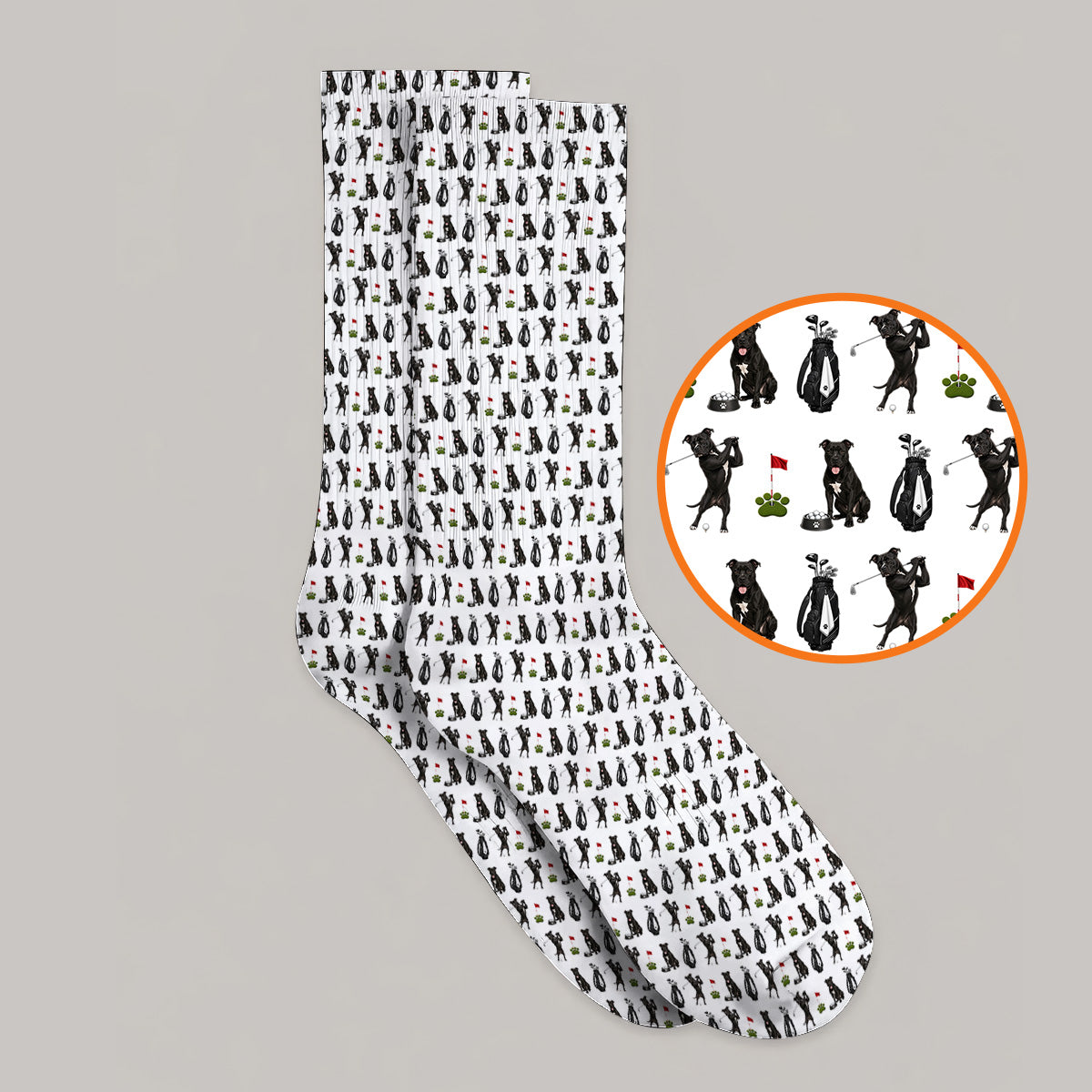 Funny Pit Bull Golf Pattern Socks, Black Pit Bull Golf Sock for Golfer, Golf Gift For Dog Lovers