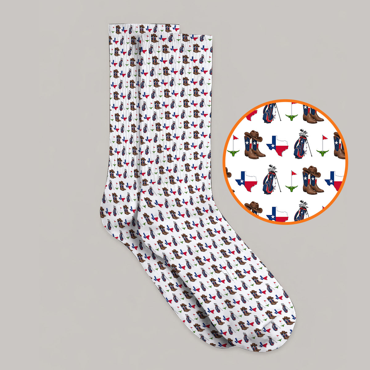 Texas Cowboy Golf Socks, Western Texas Golf Pattern Sock, Crazy Golf Gift For Golfer
