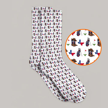 Texas Cowboy Golf Socks, Western Texas Golf Pattern Sock, Crazy Golf Gift For Golfer