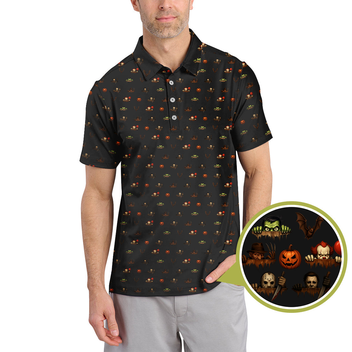 Halloween Golf Shirt For Golfer, Horror Pattern Golf Shirt, Crazy Golf Shirt For Men