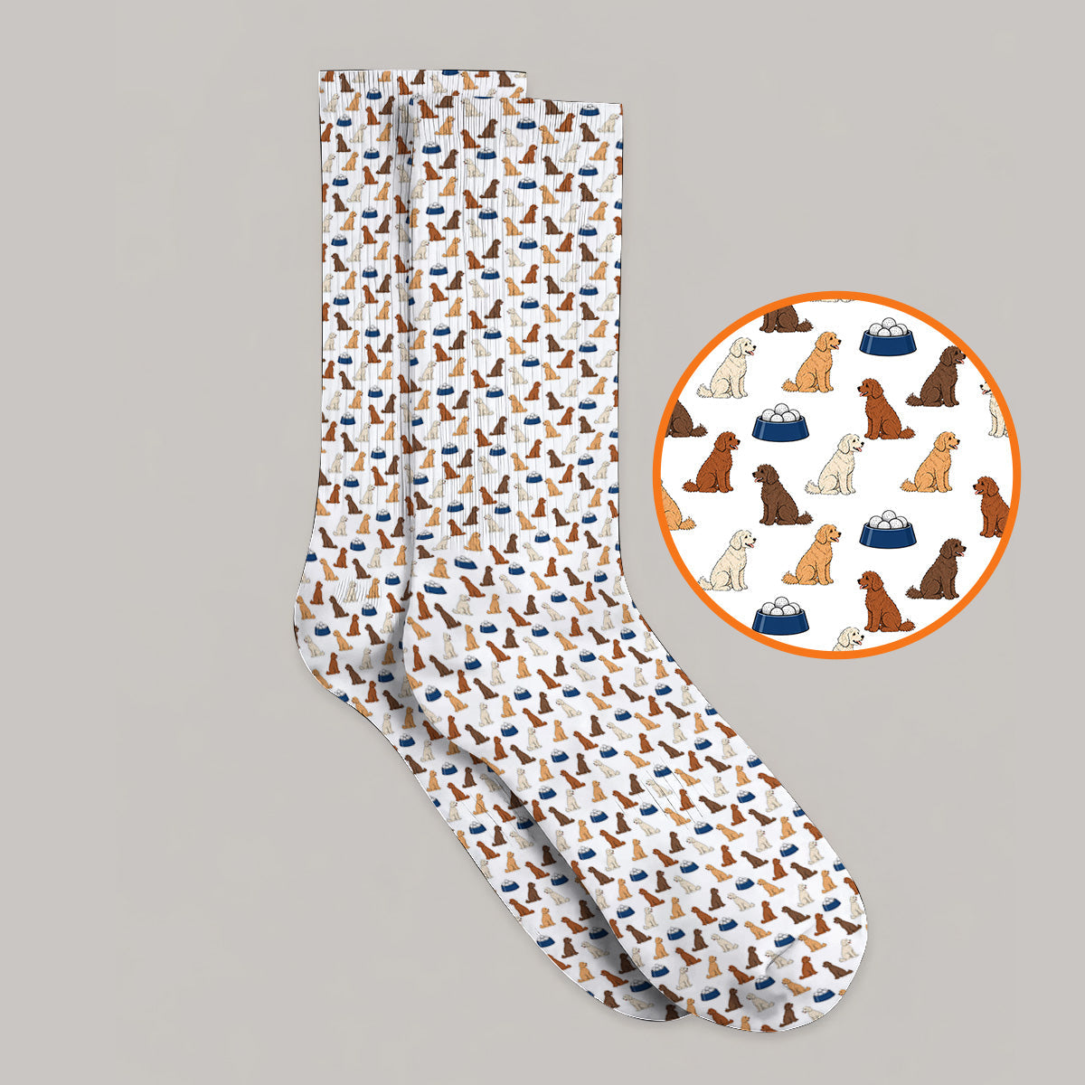 Funny Goldendoodle Pattern Golf Socks, Doodle Dog & Golf Ball Sock, Golf Gift for Golfers