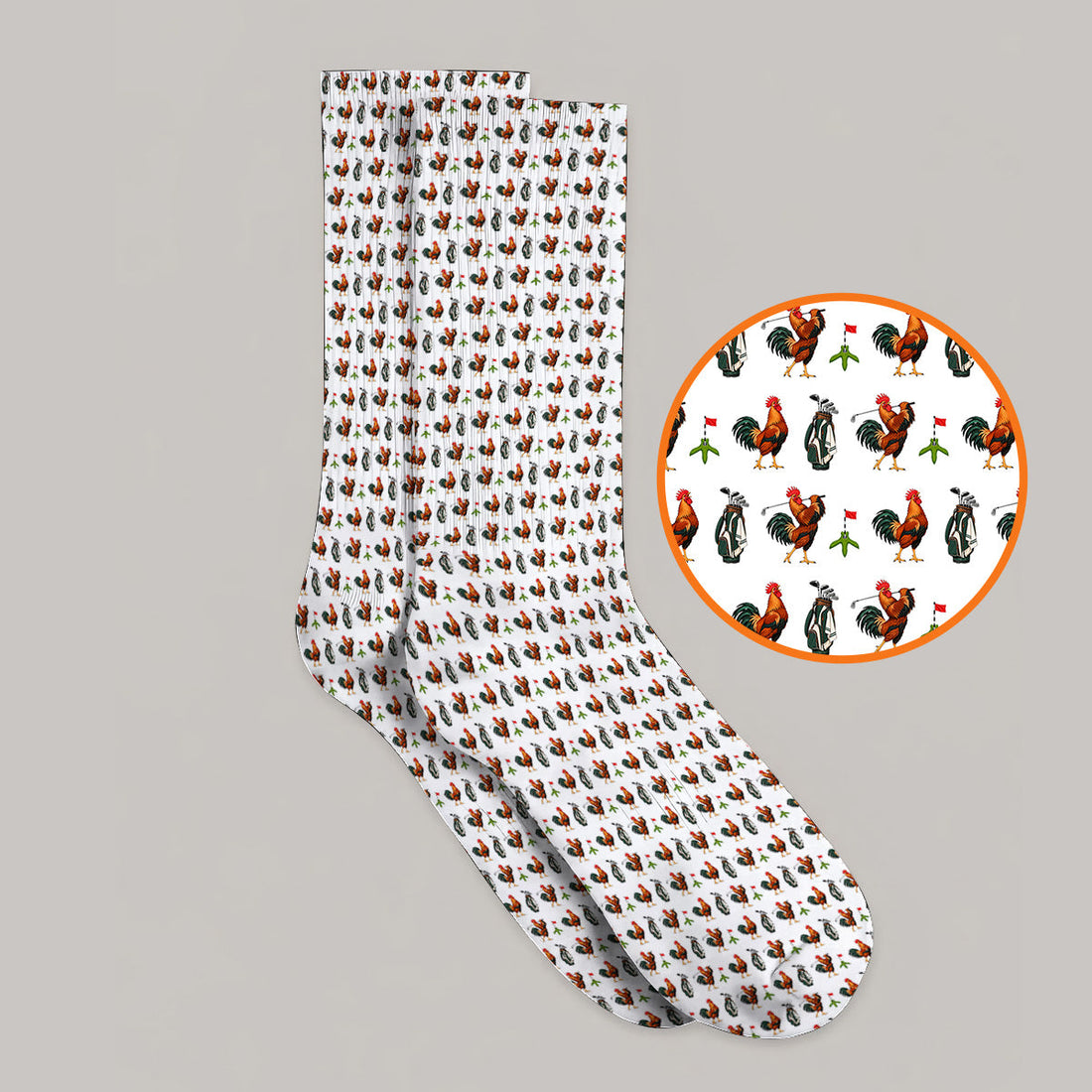Funny Rooster Golf Socks, Rooster Pattern Golf Sock For Chicken Lovers, Golf Gift For Golfers