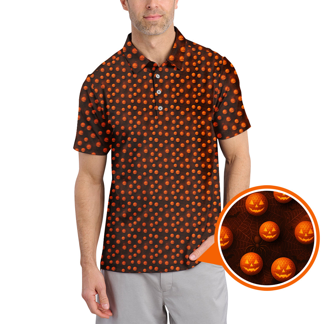 Pumpkin Pattern Golf Shirt For Men, Halloween Golf Shirt, Funny Halloween Golf Polos For Golfer