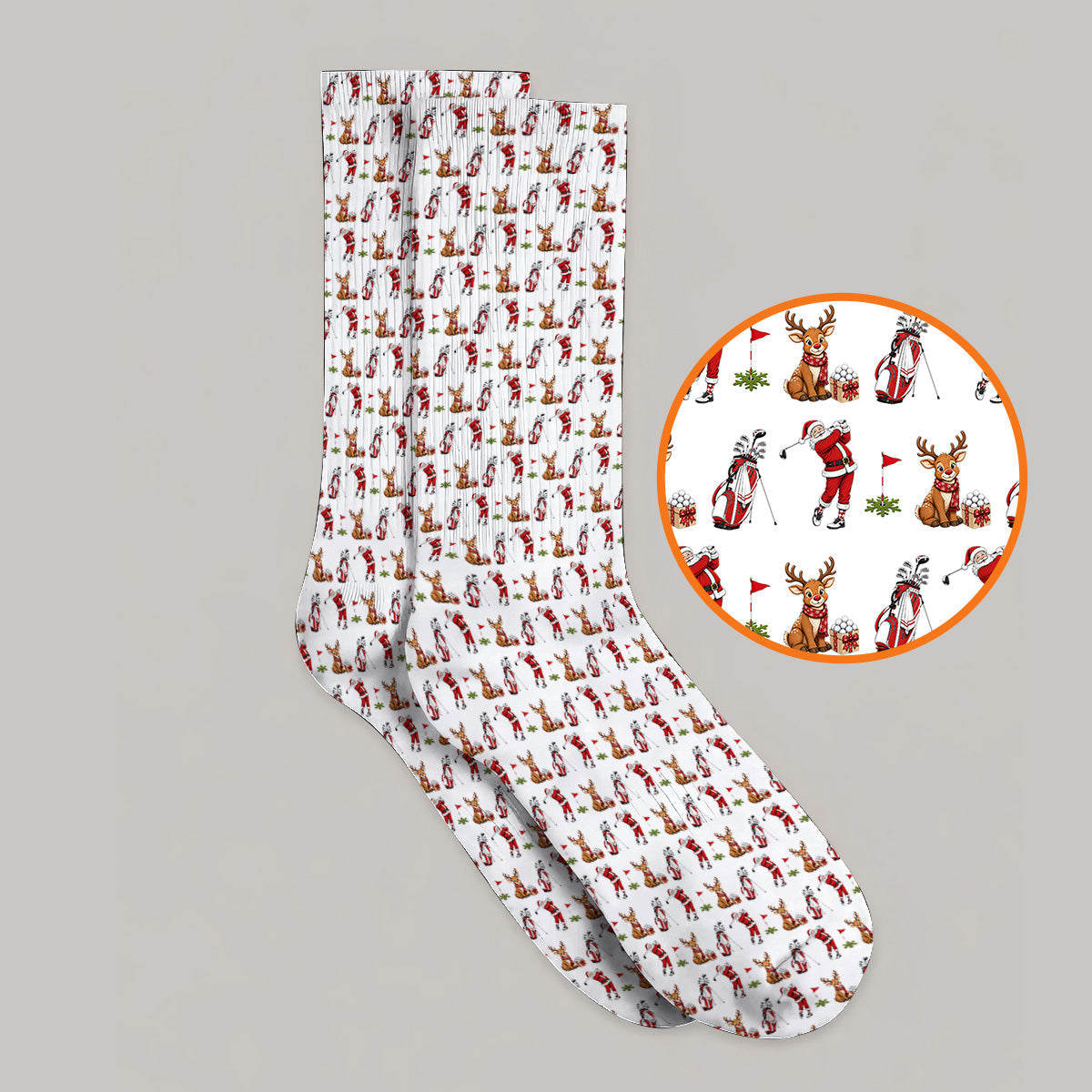 Christmas Golf Pattern Socks, Santa Reindeer Golf Sock, Xmas Gift For Golfers