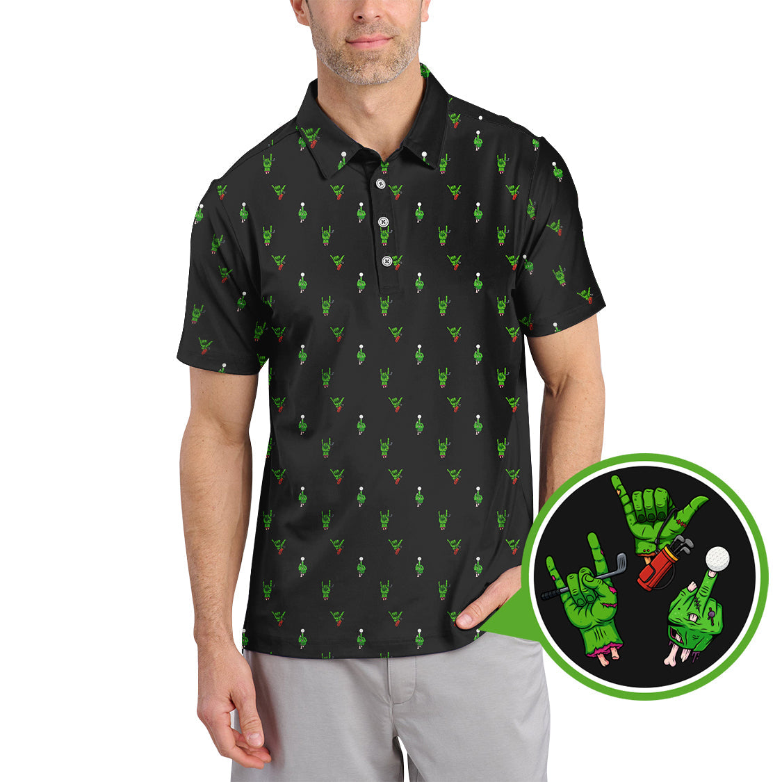 Halloween Golf Shirt, Horror Pattern Golf Shirt, Crazy Golf Shirt For Men