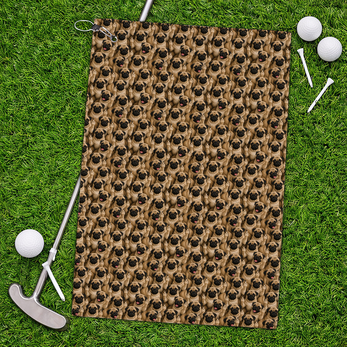 Crazy Pug Golf Towel, Pug Pattern Golf Towels, Dog Lover Golf Gift