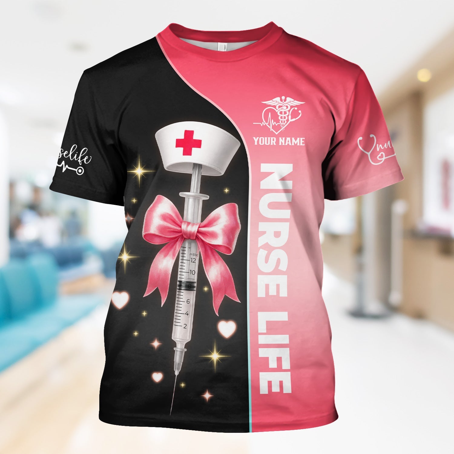 Personalized Nurse Life Shirt - Cute Syringe Bow Design Pink Black - Nursing Requirements Funny Quote Gift