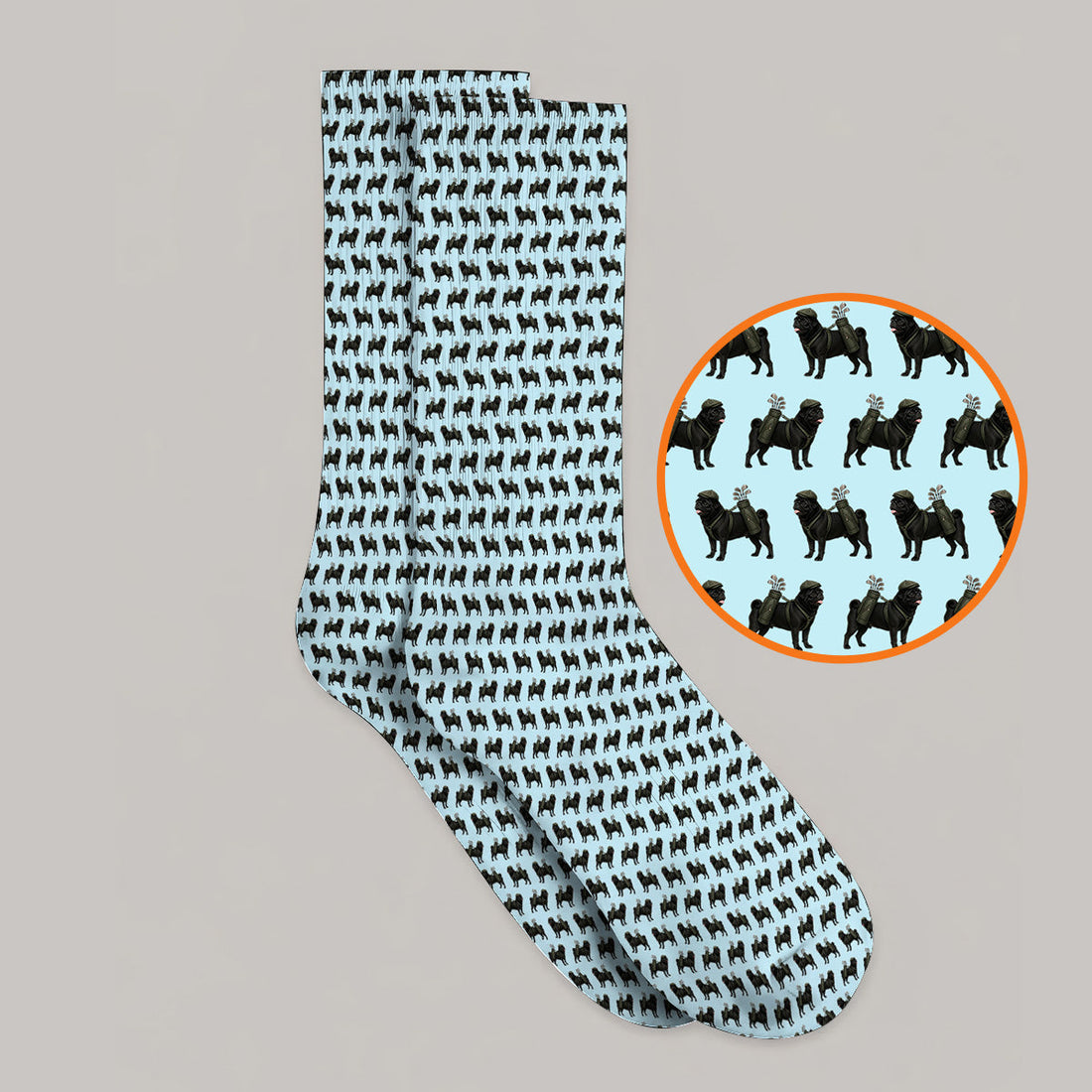 Black Pug Pattern Golf Socks, Funny Pug Golf Sock, Golf Gift For Golfer