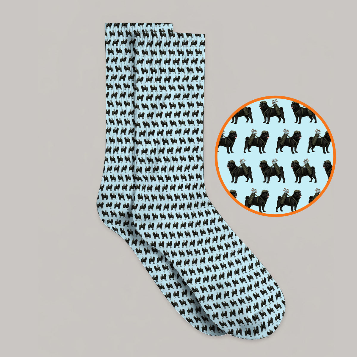 Black Pug Pattern Golf Socks, Funny Pug Golf Sock, Golf Gift For Golfer