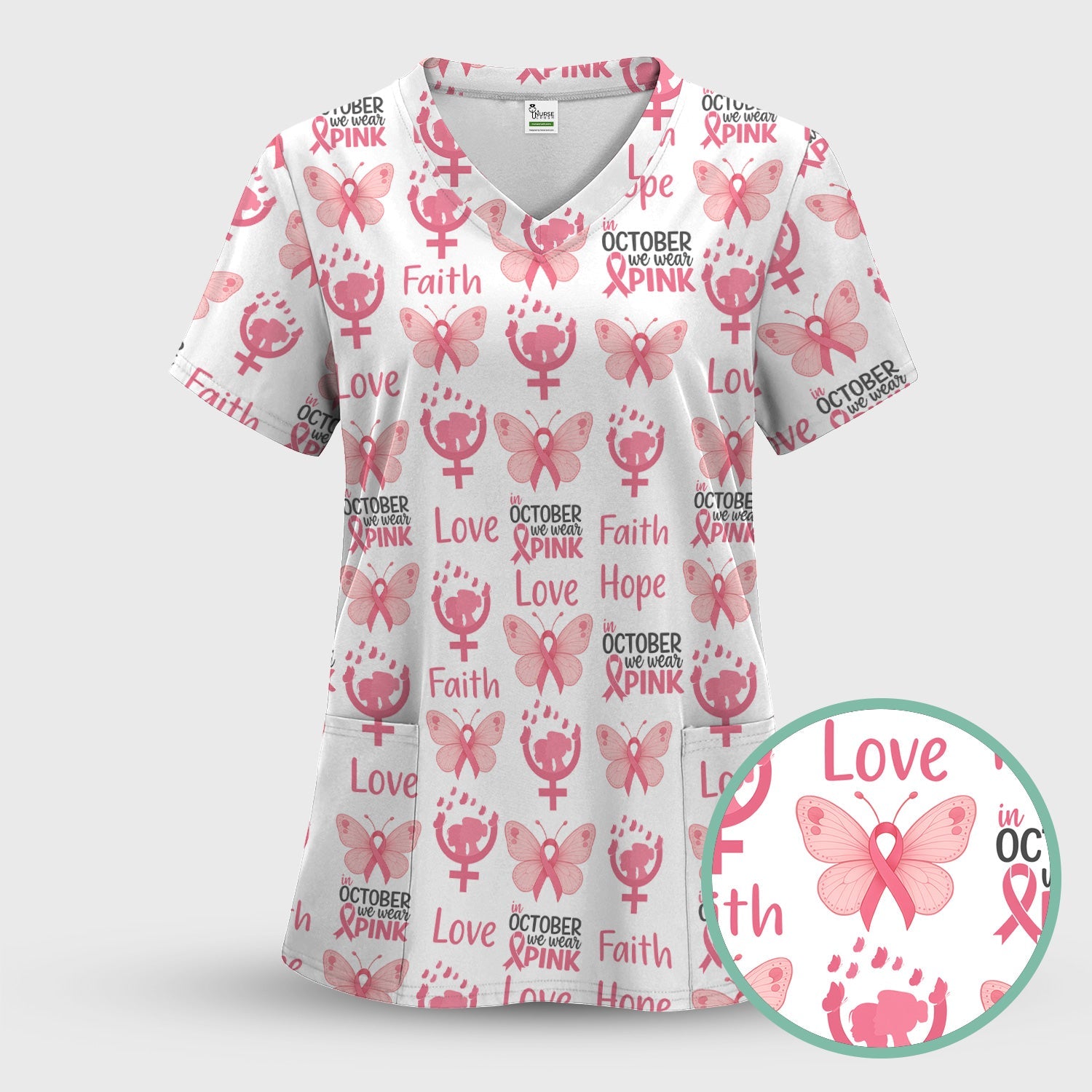 Breast Cancer Warrior Shirt - Faith Hope Love & Pink Ribbon Butterfly Design - October Gift for RN LPN CNA