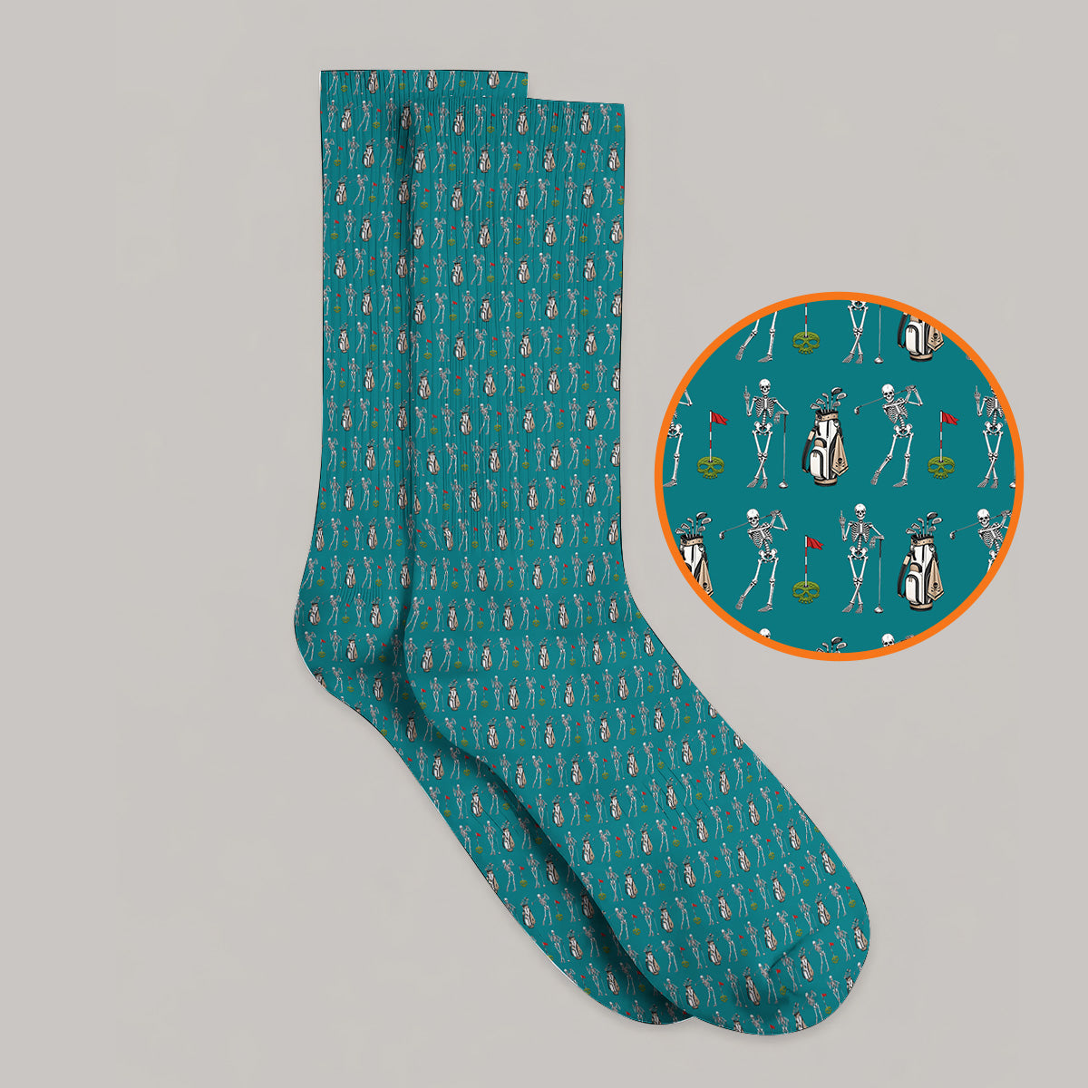 Skeleton Pattern Golf Socks, Funny Skeleton Golf Sock, Golf Gift For Golfer