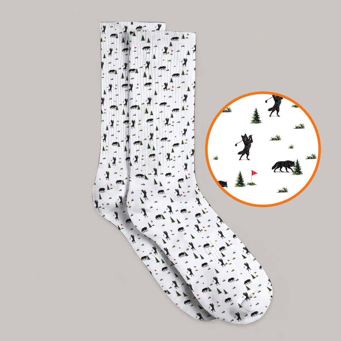 Black Wolf Pattern Golf Socks, Crazy Wolf Golf Sock, Wilderness Golf Gift for Golfers