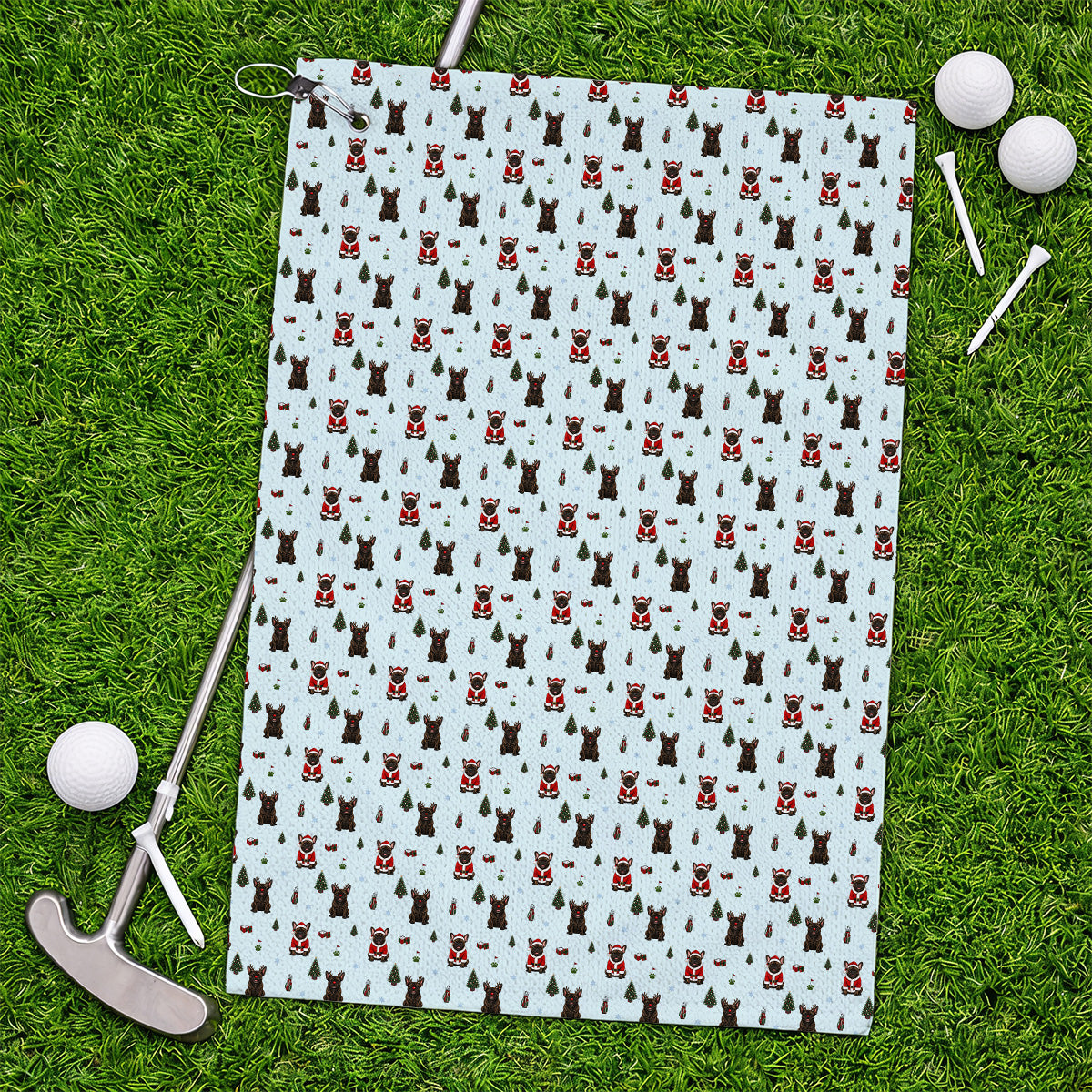 Reindeer French Bulldog Christmas Golf Towels, Festive Dog Holiday Pattern Golf Towel, Xmas Golf Gift for Golfers