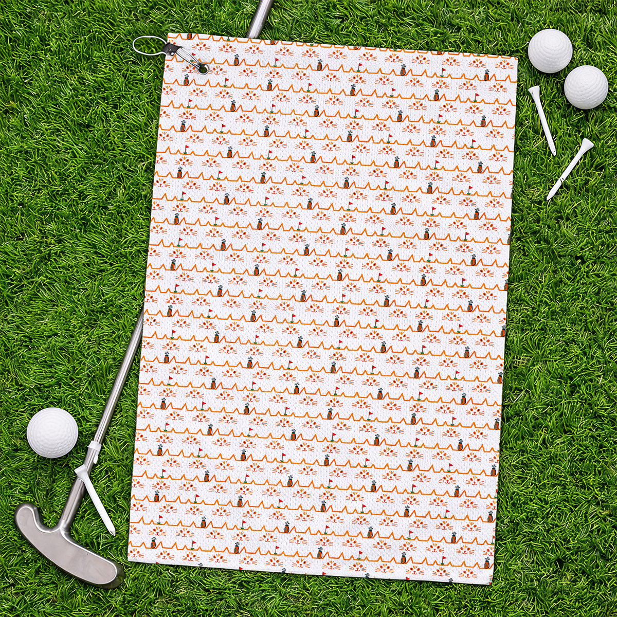 Cat Lover Golf Towels, Turquoise Cat Face & Golf Bag Pattern Golf Towel, Funny Kitty Golf Gift for Golfers