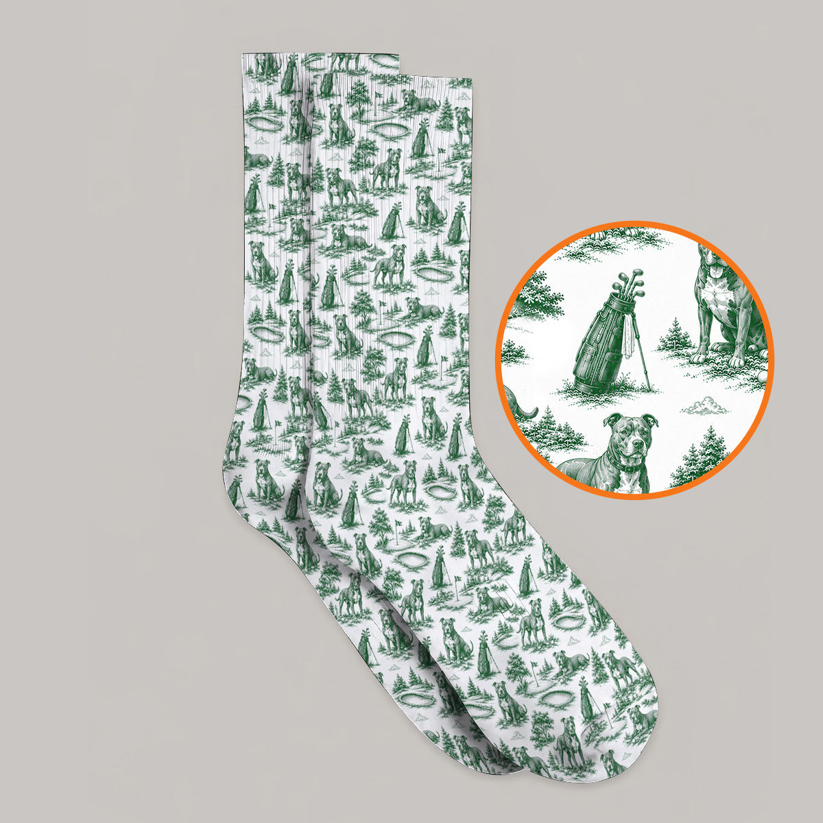 Crazy Pit Bull Golf Socks For Golfer, Toile de Jouy Pit Bull Pattern Golf Sock, Dog Lover Golf Gift