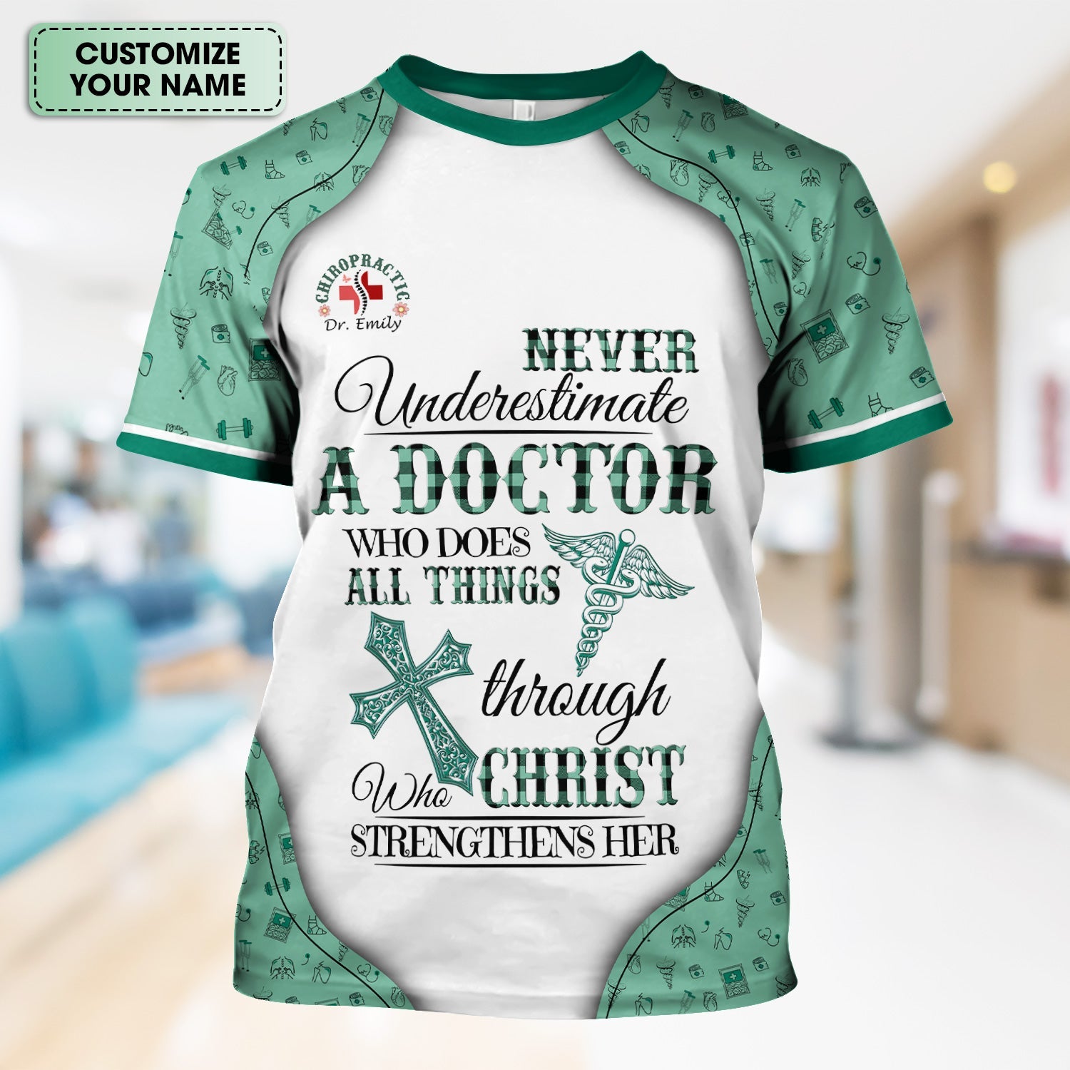 Custom Christian Nurse Shirt - All Things Through Christ Graphic Tee - Gift for Women Doctors & Medical Professionals