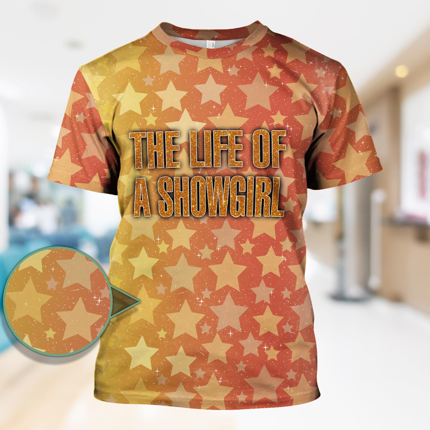 Custom Women's Showgirl Tee - All-Over Print Sparkly Star TS12 Orange Shirt  - Gift for RN LPN CNA