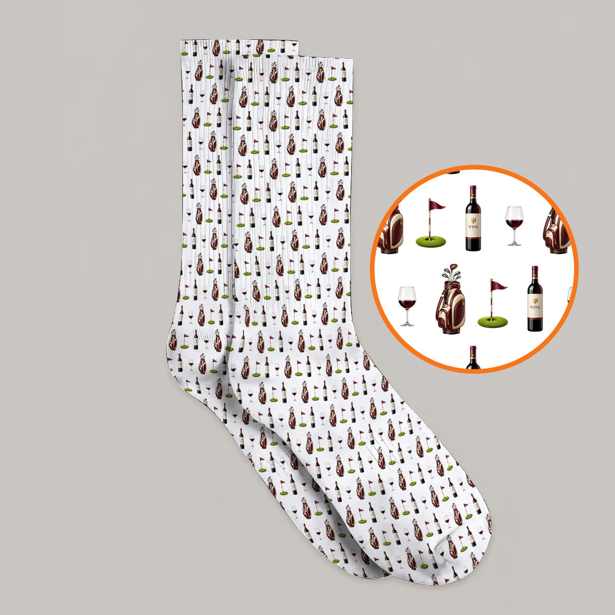 Wine & Golf Socks, Vintage Red Sock Pattern Golf Shirt , Crazy Golf Gift For Golfers