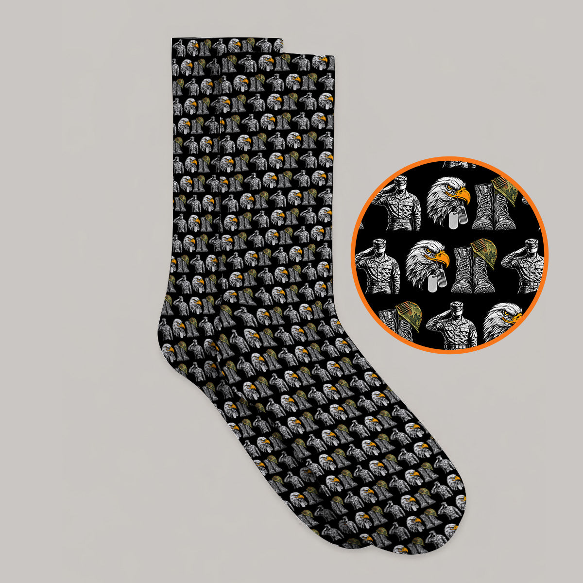 Veteran Eagle Golf Socks, Military Soldier & Army Tribute Pattern Golf Sock, Patriotic Veterans Day Golf Gift for Golfer