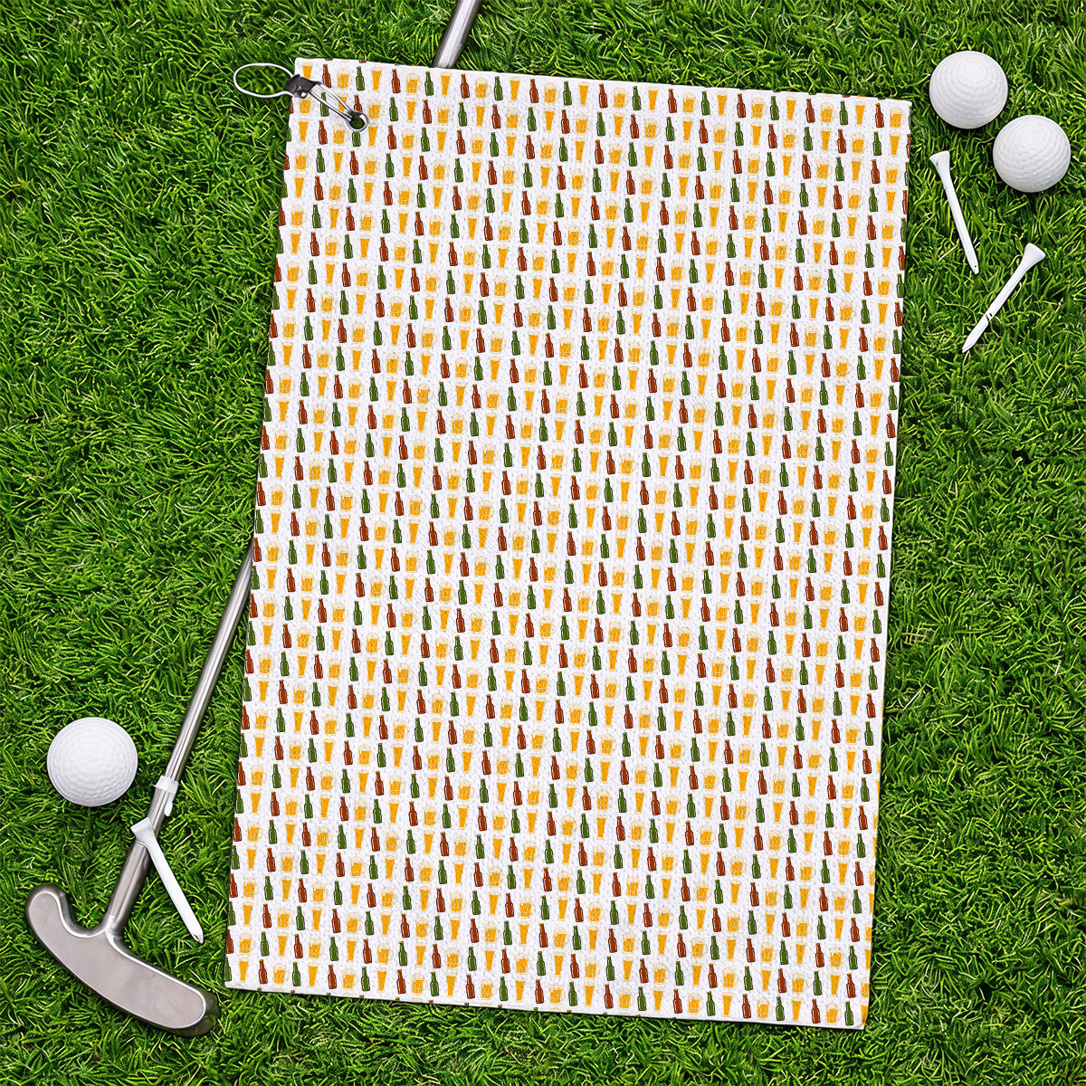 Beer Bottles Golf Towels, Vintage Beer Pattern Golf Towel, Funny Golf Gift For Golfer