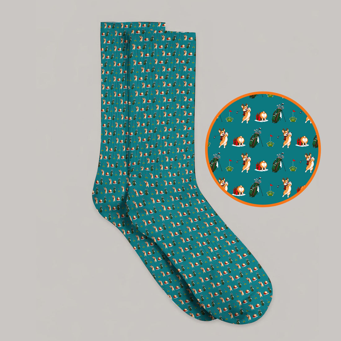 Funny Corgi Christmas Golf Socks, Xmas Corgi Pattern Golf Sock, Golf Gift For Golfers