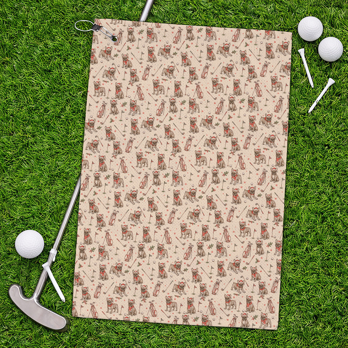French Bulldog Christmas Golf Towels, Vintage Holiday Dog Pattern Golf Towel, Xmas Golf Gift for Golfers