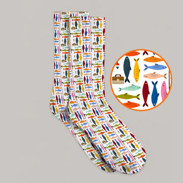 Colorful Fish Pattern Golf Socks, Fishing Rod Pattern Golf Sock, Crazy Golf Gift For Anglers and Fishermen