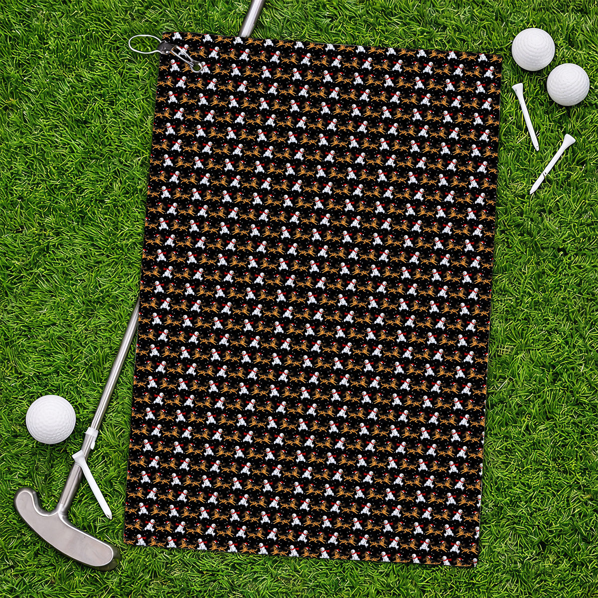 German Shepherd Christmas Golf Towels, Funny Snowman & Santa Dog Pattern Golf Towel, Xmas Golf Gift For Golfers