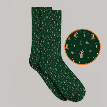 Raccoon Golf Socks, Playful Raccoon Golf Pattern Sock, Funny Animal Golf Footwear for Golfer