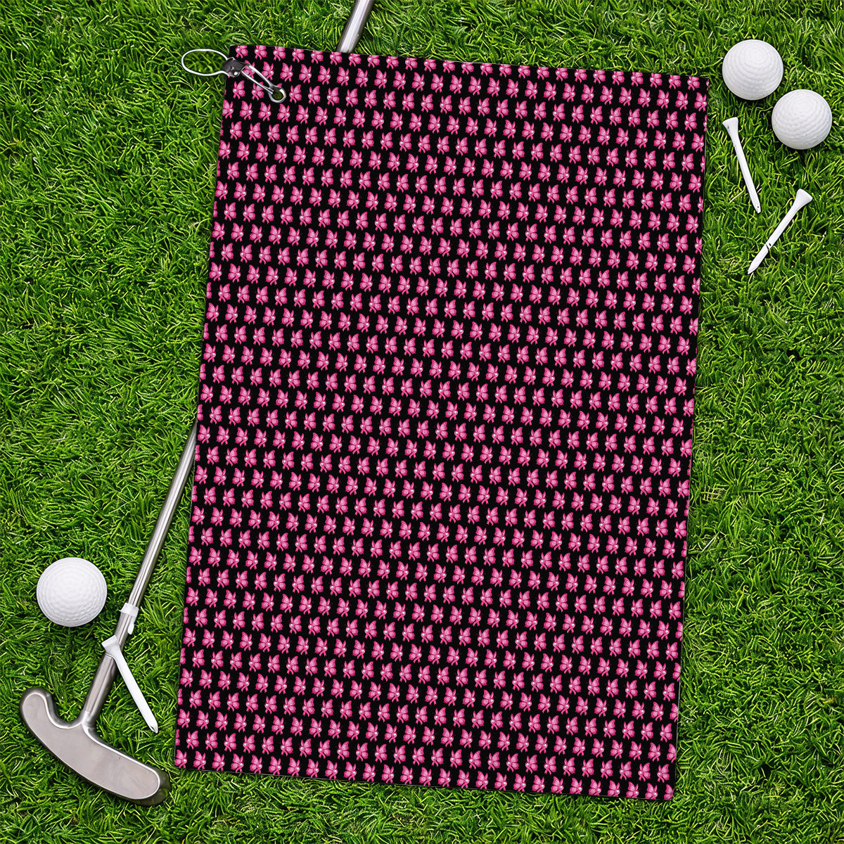Breast Cancer Awareness Golf Towel, Pink Ribbon Butterfly Golf Towels for Golf Lovers, Support Cancer Awareness Golf Gift