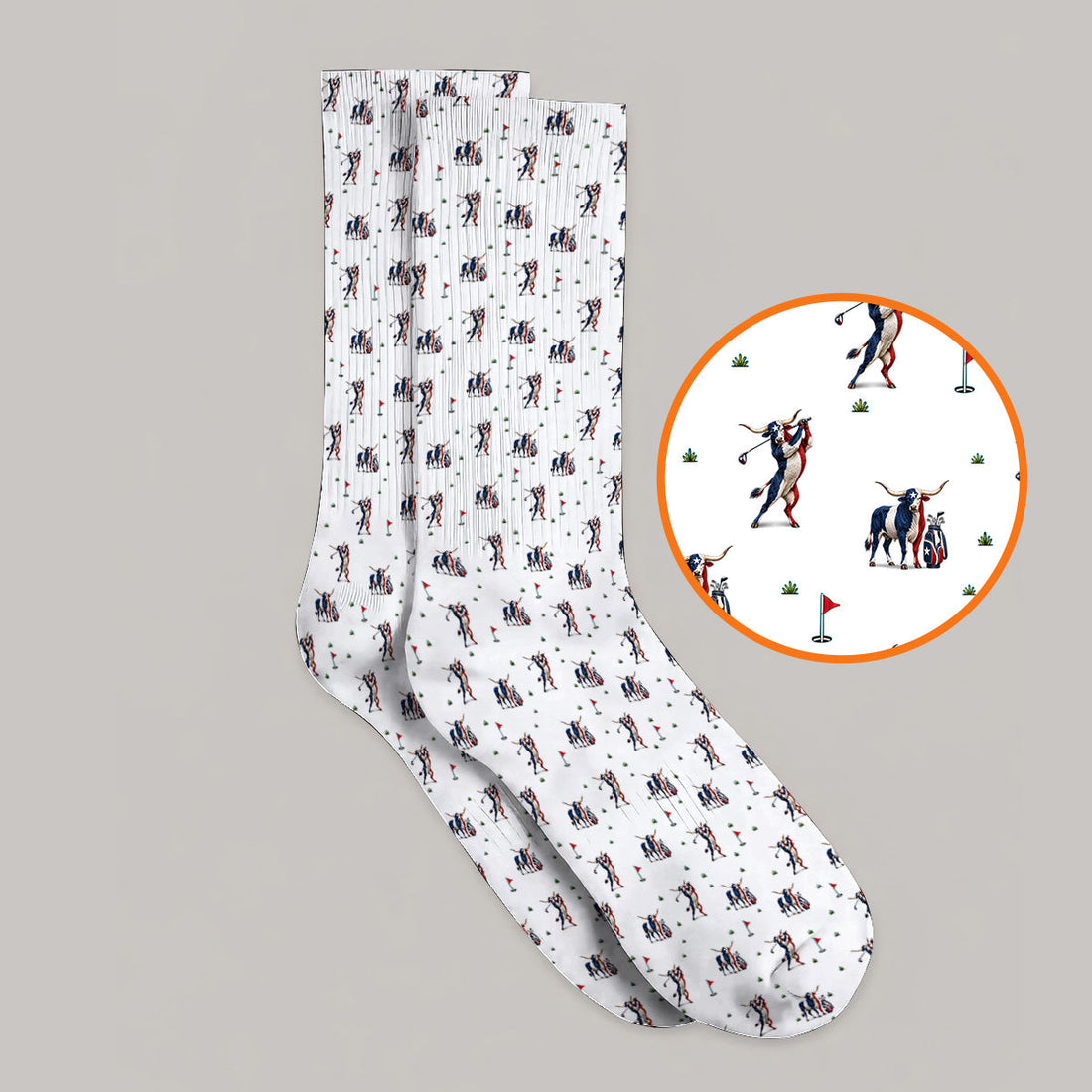 Texas Longhorn Pattern Golf Socks, Patriotic Bull Golf Sock, Unique Texas Golf Gift For Golfer