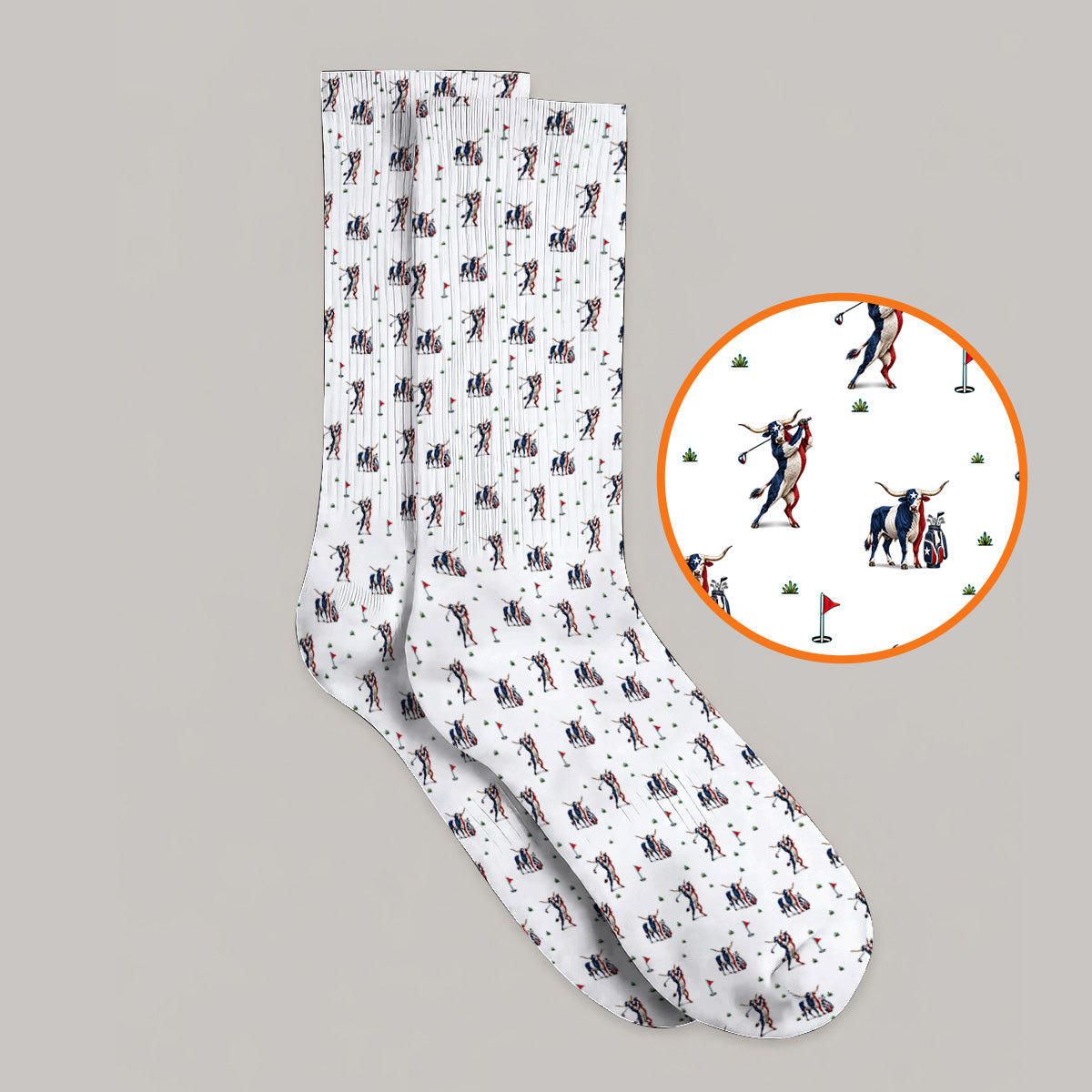 Texas Longhorn Pattern Golf Socks, Patriotic Bull Golf Sock, Unique Texas Golf Gift For Golfer