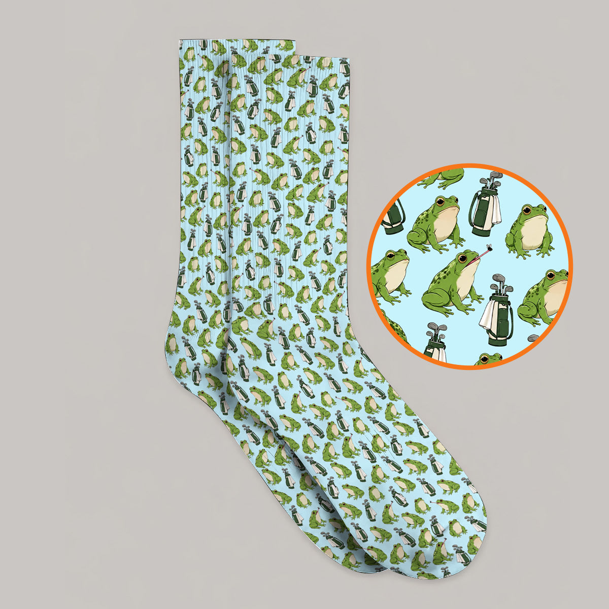 Cute Frog Golf Socks, Playful Frog & Golf Bag Pattern Sock, Funny Golf Gift For Frog Lovers