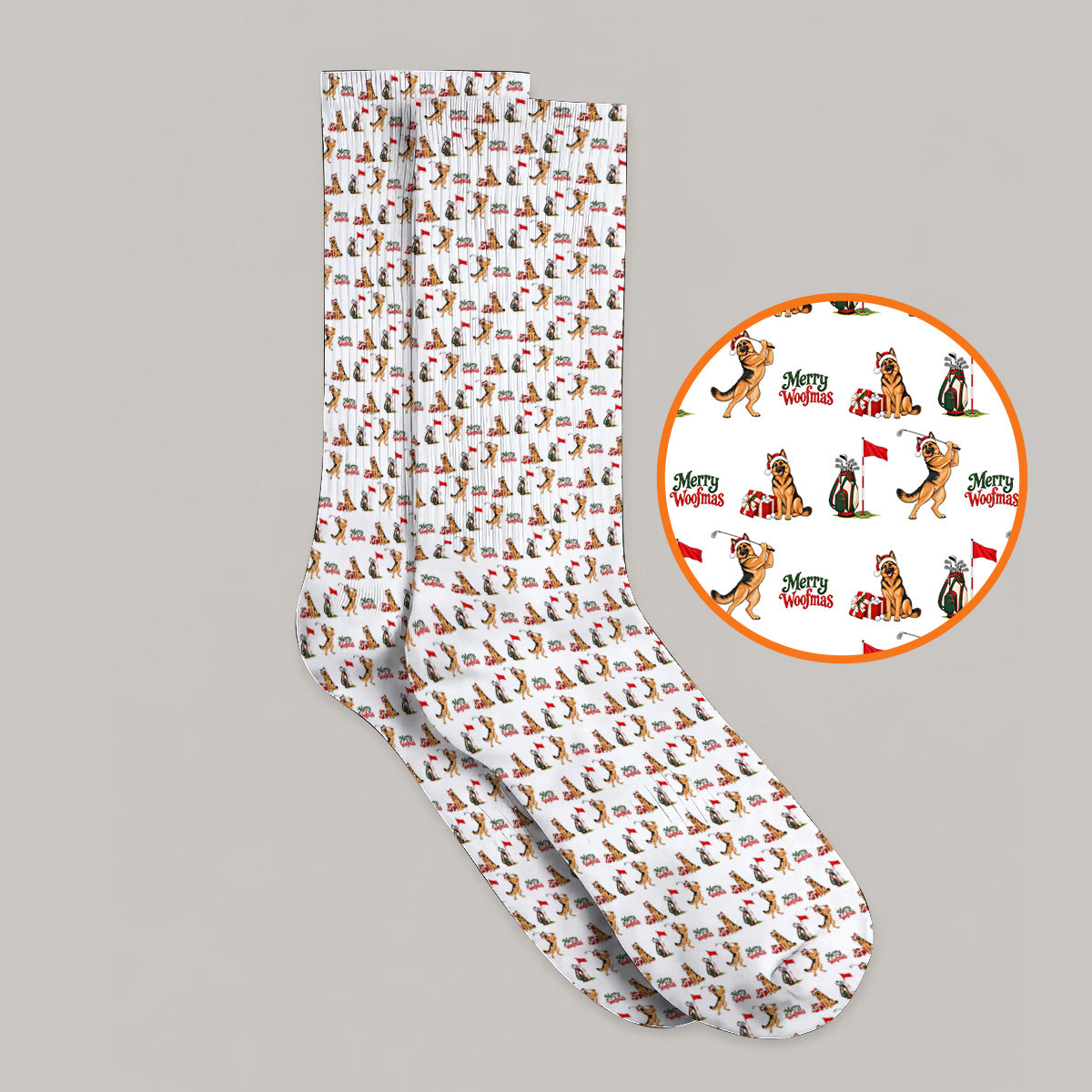 Merry Woofmas German Shepherd Golf Socks, Christmas Dog Pattern Golf Sock, Xmas Golf Gift For Dog Lovers