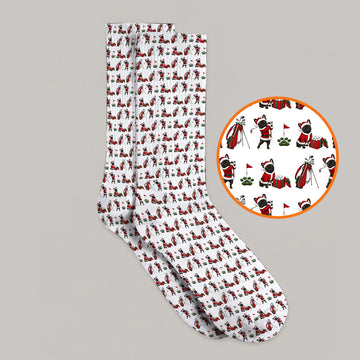 Christmas French BullDog Pattern Golf Socks, Funny Santa French BullDog Holiday Golf Sock, Xmas Golf Gift For Golfers