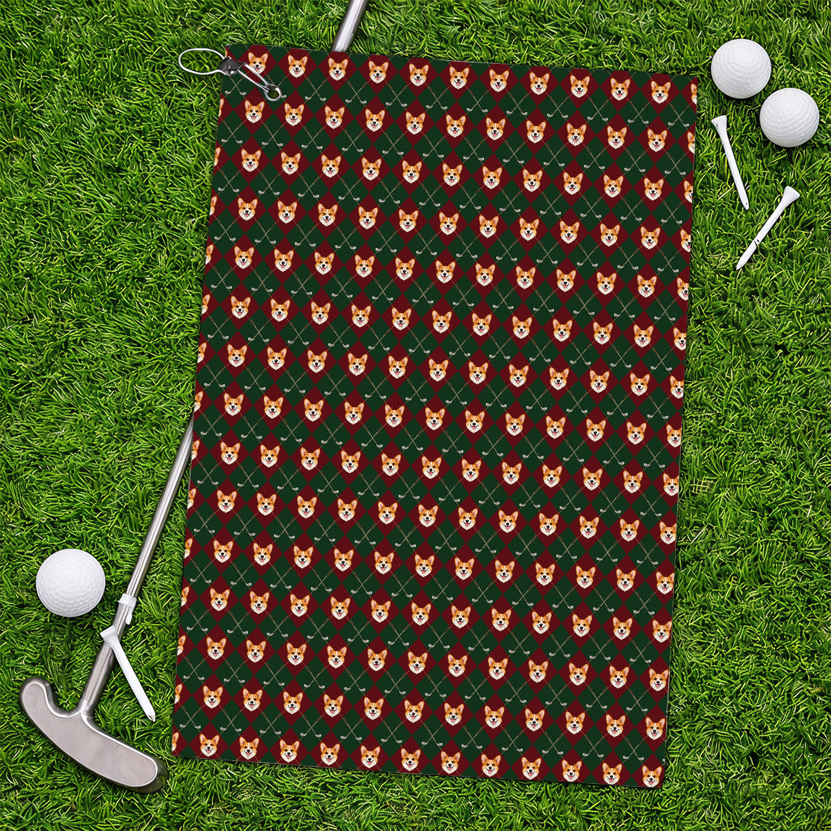 Corgi Christmas Golf Towels, Crazy Corgi Pattern Golf Towel, Xmas Golf Gift For Golfers