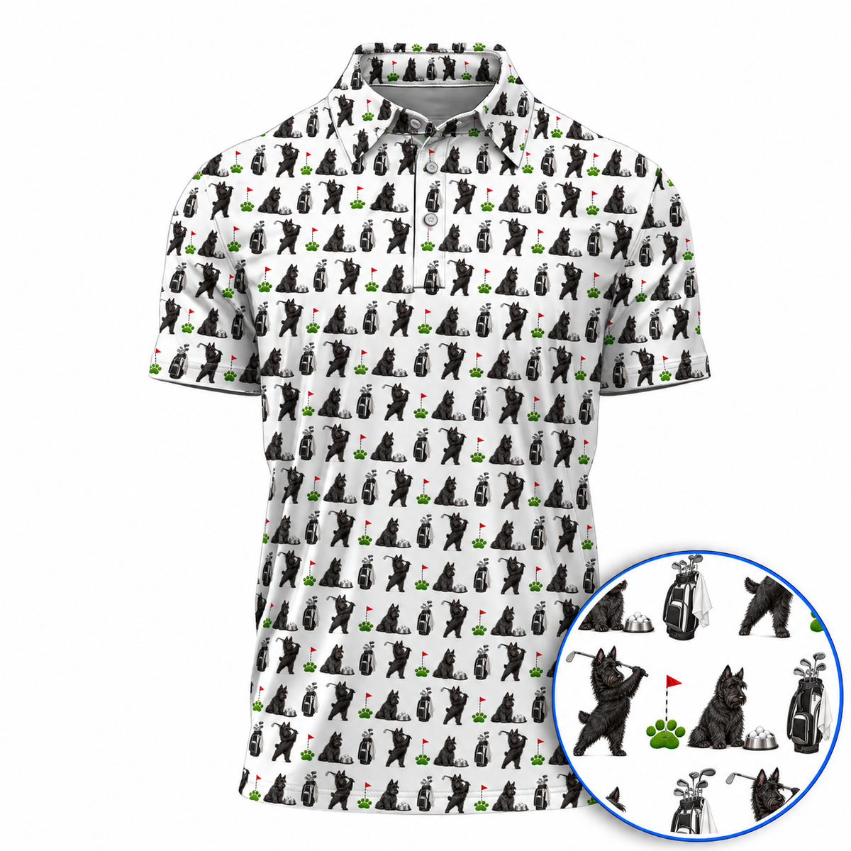 Scottish Terrier Golf Pattern Polos, Crazy Scottish Terrier Golf Shirt, Golf Gift for Golfers