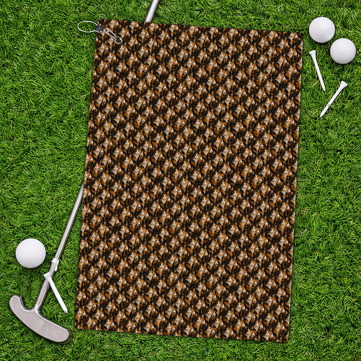 Calico Longhair Cat Golf Towel, Funny Calico Cat Pattern Golf Towels, Golfer Gift for Cat Lovers
