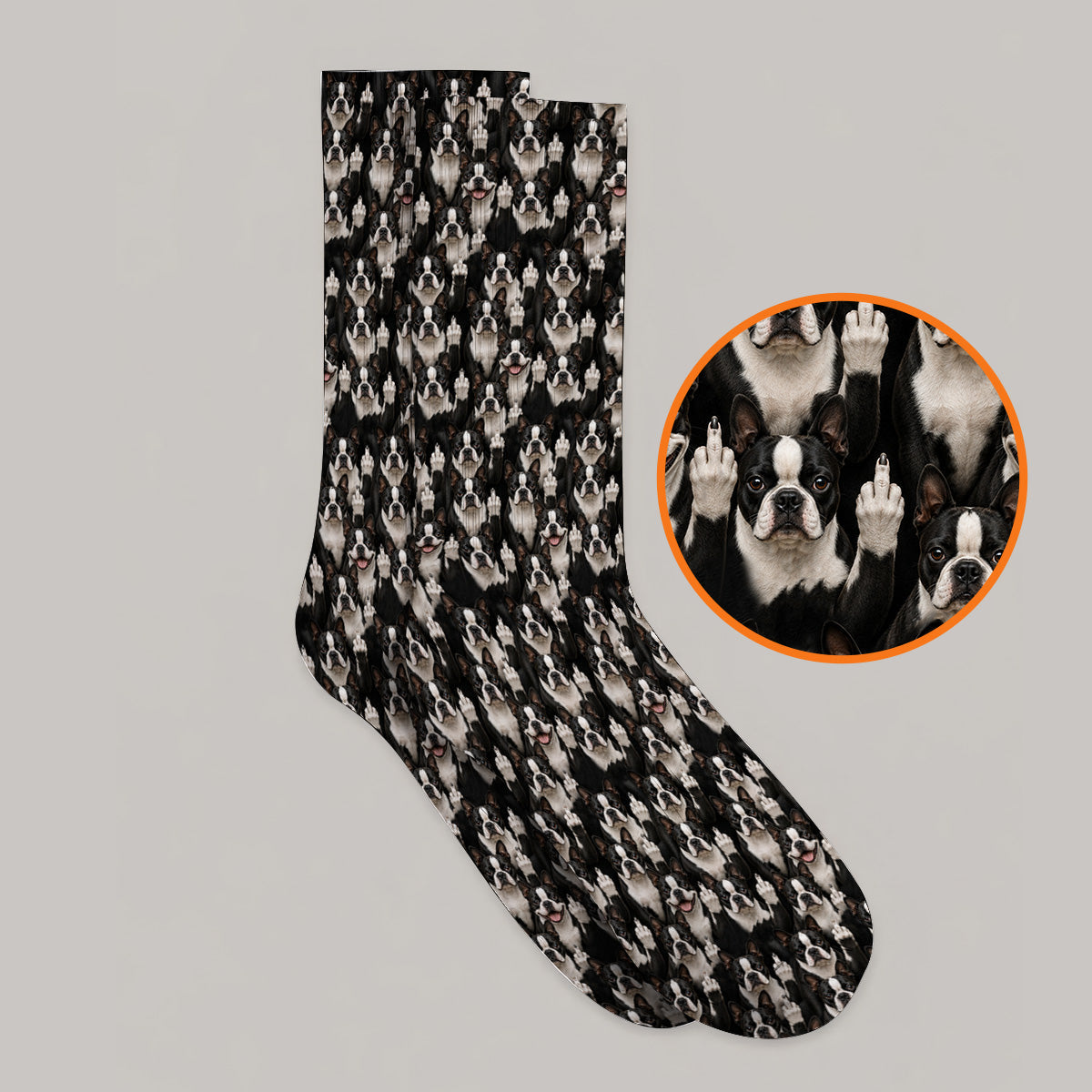 Boston Terrier Pattern Golf Socks, Funny Boston Terrier Golf Sock, Golf Gift For Golfer