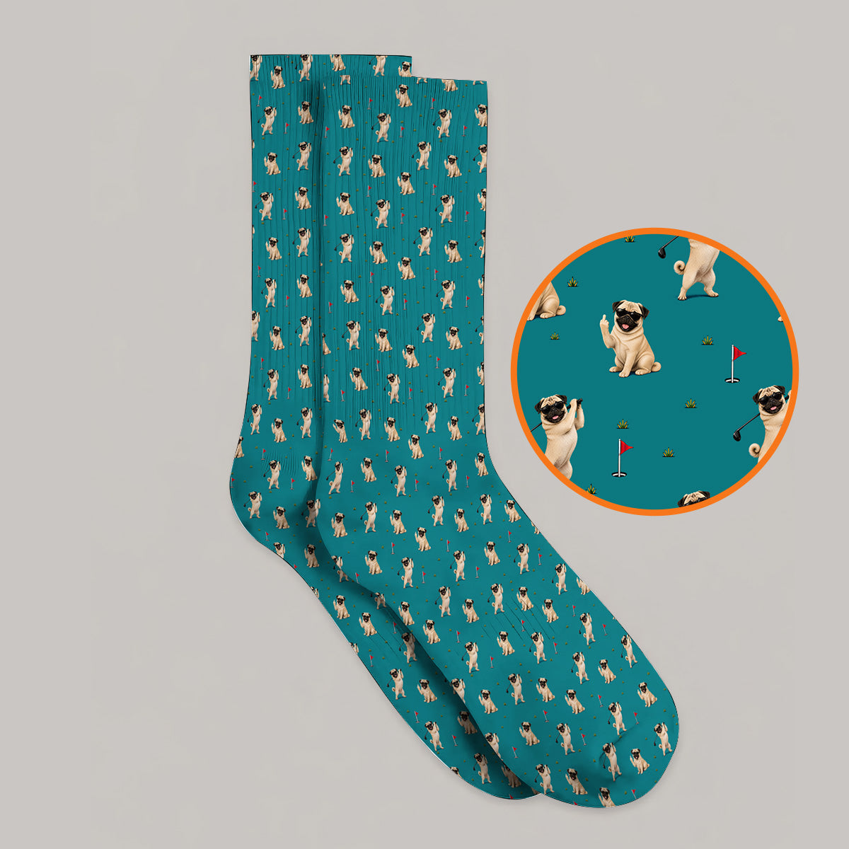 Pug Pattern Golf Socks, Funny Pug Golf Sock, Crazy Golf Gift For Golfer